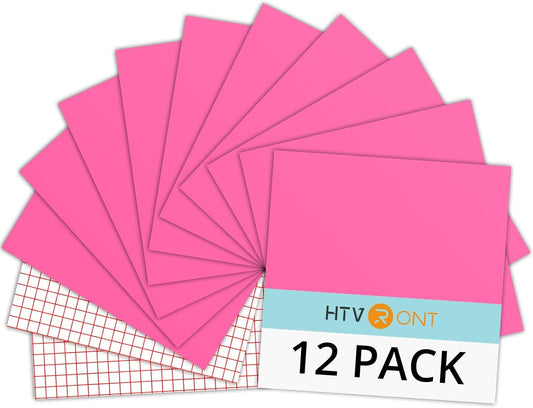 HTVRONT Pink Permanent Vinyl, 12 Pack Glossy Pink Vinyl for Cutting Machine - 10 Permanent Sheets 12" x 12"& 2 Transfer Tape Sheets for Craft Cutter, Party Decoration (Glossy)