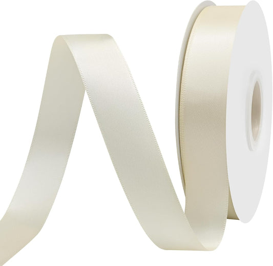 Cream Satin Ribbon 1" X 50 Yards Solid Color Double Faced Ribbons Perfect for Crafts Wedding Decor Bow Making Arts Sewing and More