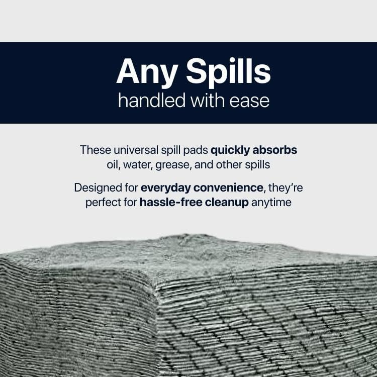 CTRL+Z Absorbent Pads - 15"x18" Maximum Absorption Universal Spill Mat - Fast Cleanup for Industrial Use - 100 Pack