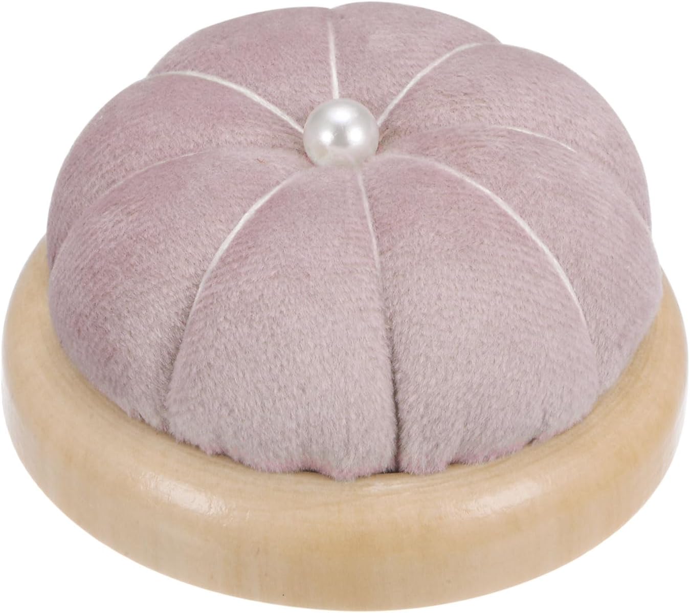 HARFINGTON Wooden Base Pin Cushion Japanese Style Cute Needle Holder Pincushions Round for Sewing Quilting Needlework DIY Crafts, Pink