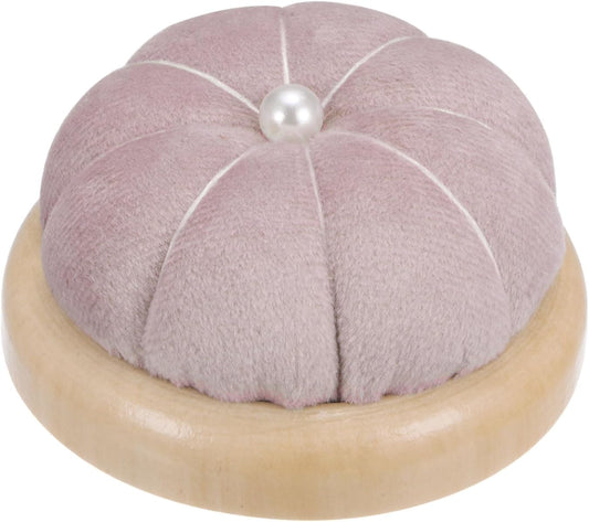 HARFINGTON Wooden Base Pin Cushion Japanese Style Cute Needle Holder Pincushions Round for Sewing Quilting Needlework DIY Crafts, Pink