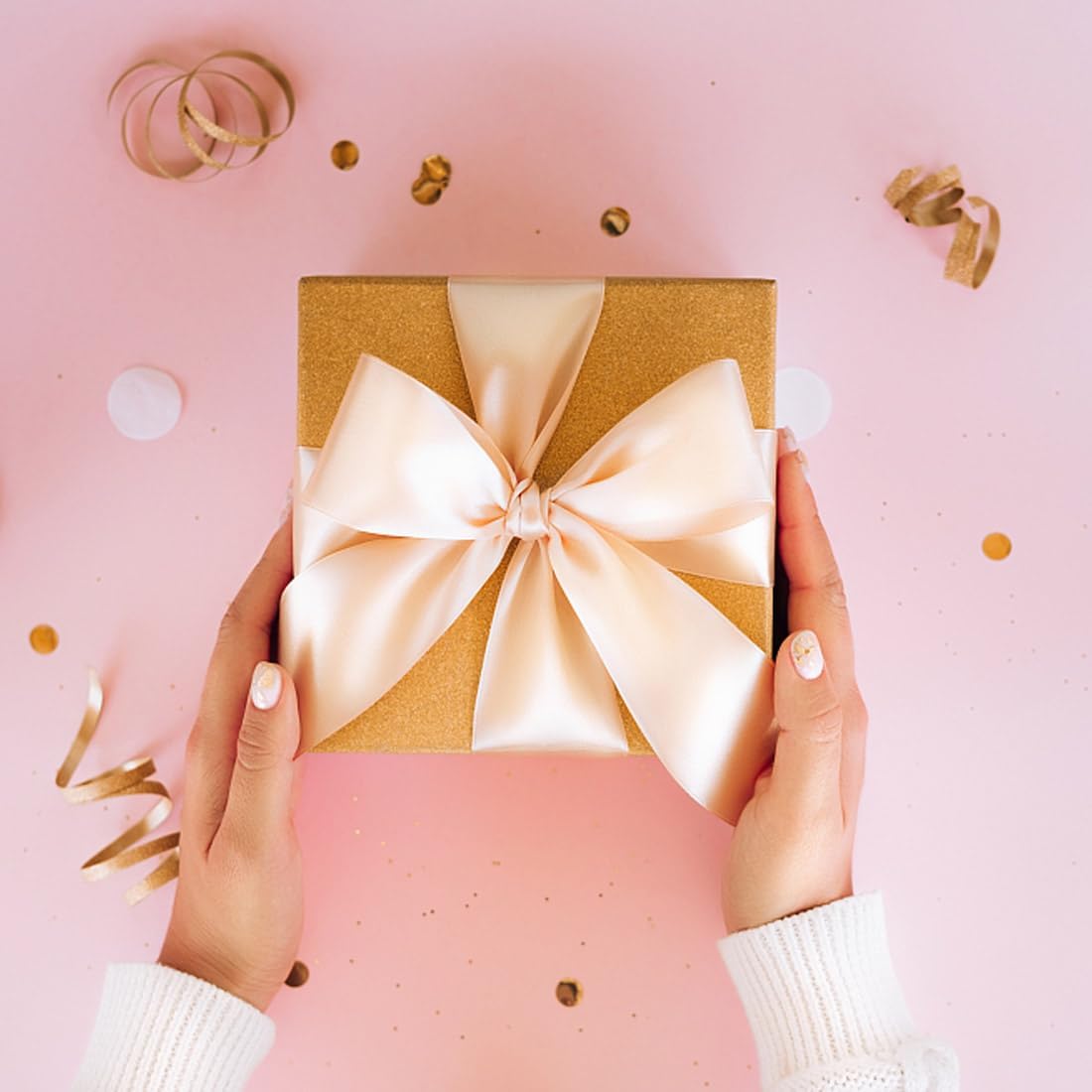 1" Width x 50 Yards Satin Fabric Ribbon, Ivory Ribbon Perfect for DIY Bows, Swags, Gift Wrapping, Craft, Flower Bouquet，Christmas and Party Decoration