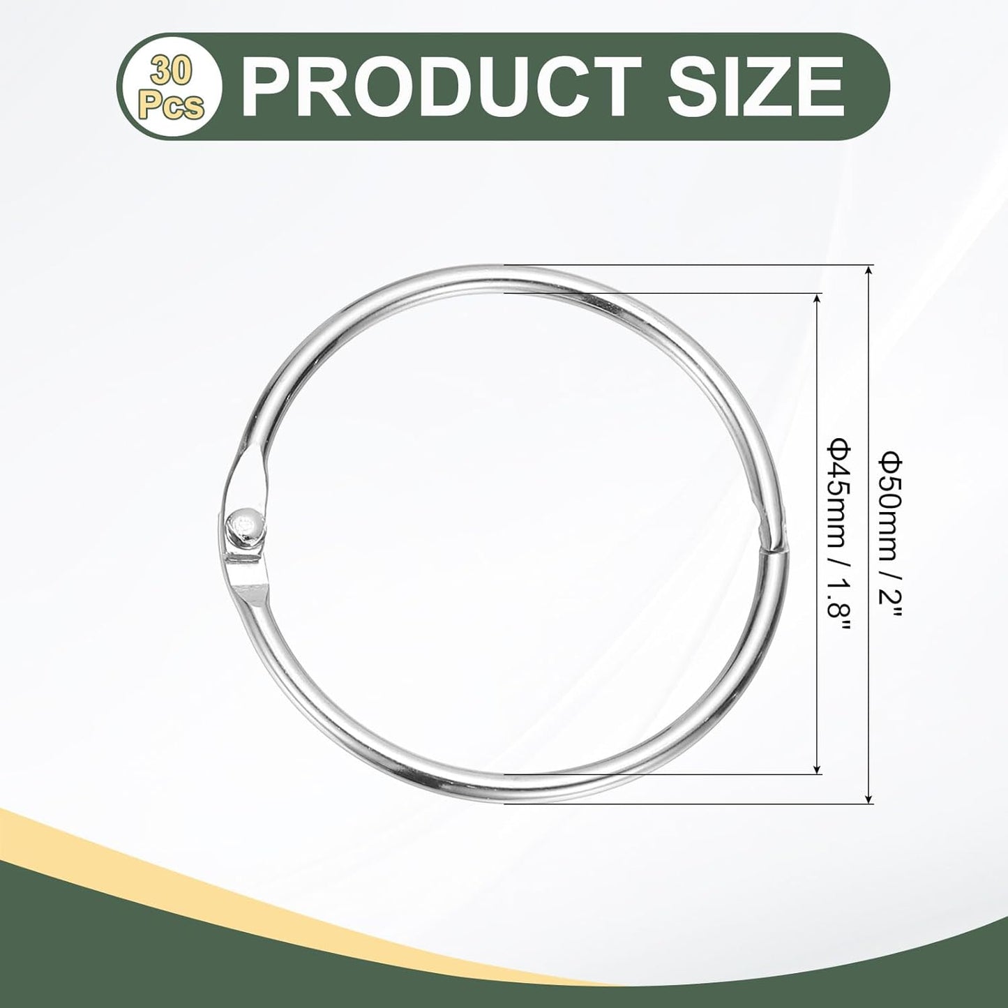 PATIKIL 1.8" x 2" Loose Leaf Binder Rings, 30 Pcs Metal Book Rings Nickel Keychain Ring for Paper Index Cards Flash Card Notebook Rings Office Home Book Binder, Silver Tone