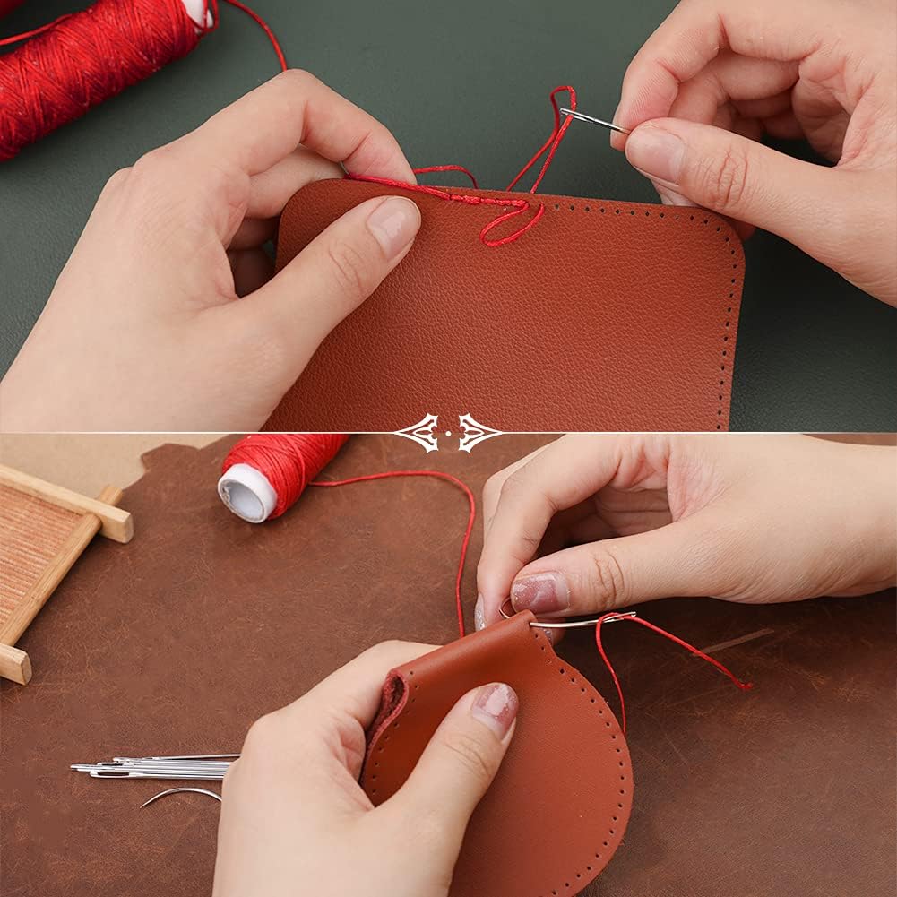 Ftyiwu Waxed Thread, Upholstery Needle and Thread 32 Yards with 7PCS Hand Sewing Needles for Home Upholstery Carpet Canvas Repair Leather Sewing (Red)