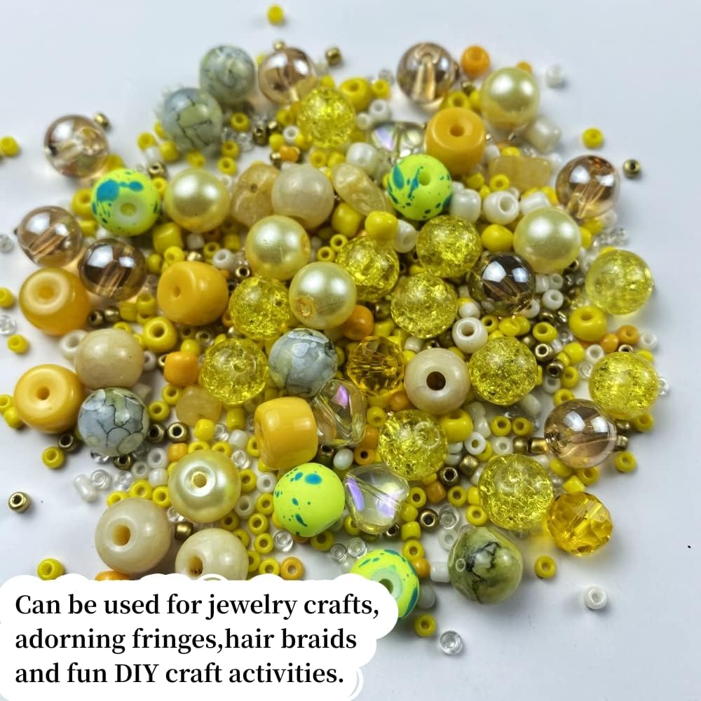 Assorted Glass Resin Beads Multi Size Colors Smooth Cracked Gravel Millet Spacer Beads for Bracelets Necklace Earring DIY Jewelry Making Craft(Yellow Series)