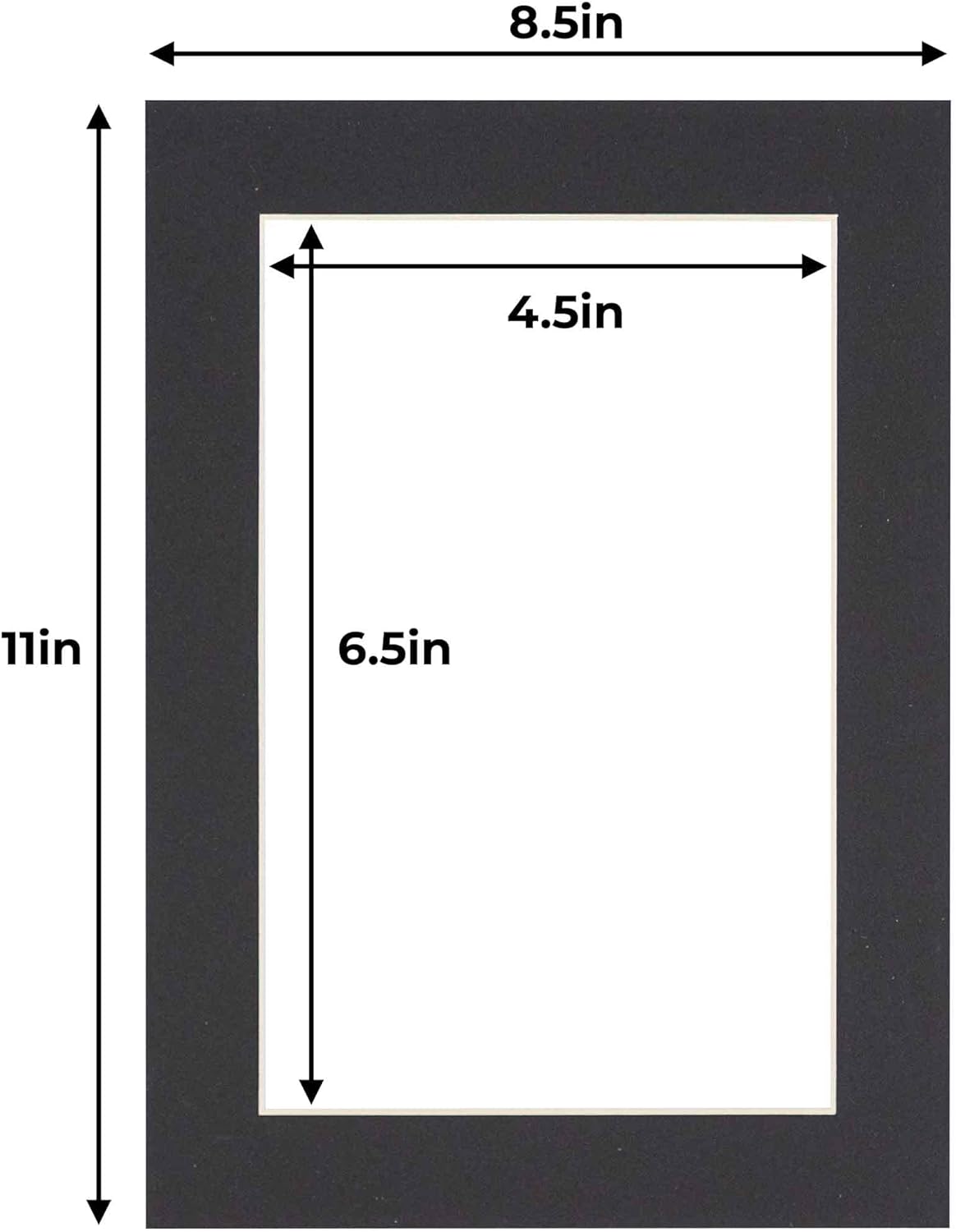 5x7 Mat for 8.5x11 Frame - Precut Mat Board Acid-Free Show Kit with Backing Board, and Clear Bags Black 5x7 Photo Matte Made to Fit a 8.5x11 Picture Frame Matboard for Framing, Pack of 1 Mat