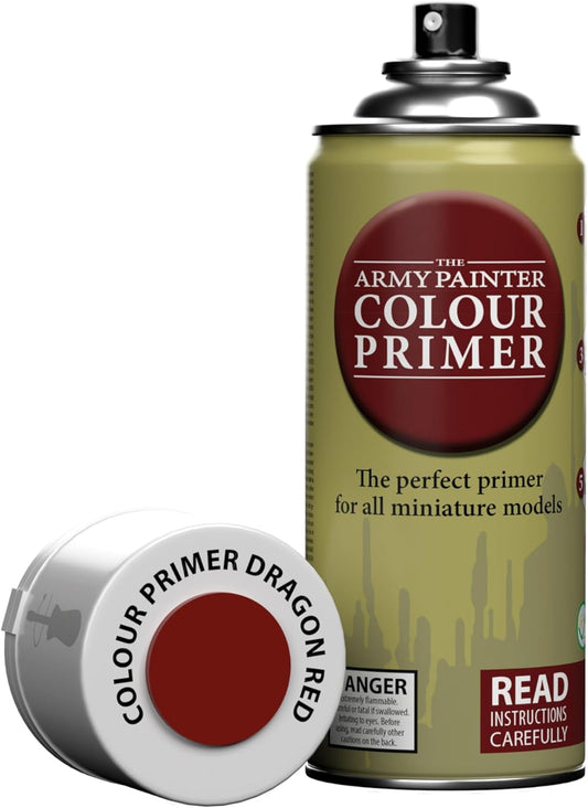 The Army Painter Colour Primer, Dragon Red Spray Paint, Resin and Plastic Primer for Acrylic Paint, Primer Paint for Wargaming Miniature Models, 400 mL