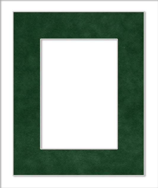 11x14 Mat Bevel Cut for 8.5x11 Photos - Acid Free Green Suede Precut Matboard With Backing Board and Crystal Clear, Self Seal Photo Mat Bag - For Pictures, Photos, Framing - 4-ply Thickness