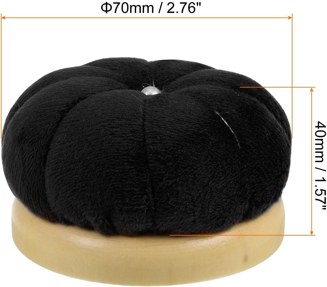 HARFINGTON Wooden Base Needle Pincushions Japanese Style Pin Cushions Round Pin Cushion Needle Holder for Sewing Quilting Needlework DIY Crafts, Black