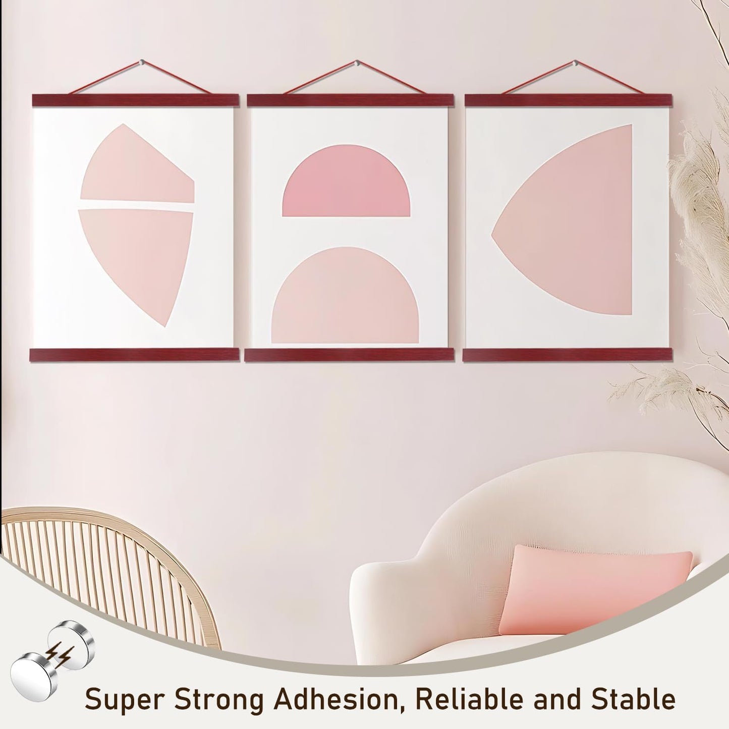 Artmag Magnetic Poster Hanger Frame, 36x24 36x48 36x12 Light Wood Wooden Magnet Canvas Artwork Print Poster Hangers Frames Hanging Kit (Mahogany, 36")