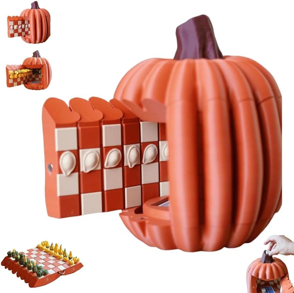 Pumpkin Board Game Set,Magnetic Pumpkin Chess Expansion Pack Gourd Games,3D Printing Portable Checkers with Checkers Board,Dice Tower,Card Storage,Dice Storage,and Boards,Christmas Decor Gift(#1)