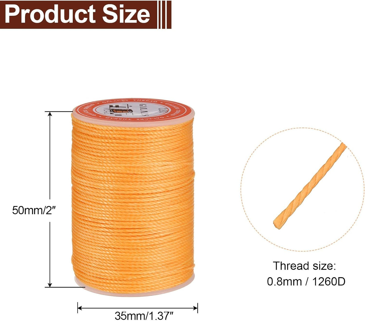 uxcell Round Leather Sewing Waxed Thread, 55m / 60 Yards Polyester Wax String, 0.80mm Wax Stitching Cord for Leather Crafts, Bookbinding, Bracelets Braided, Citrus, 2pcs