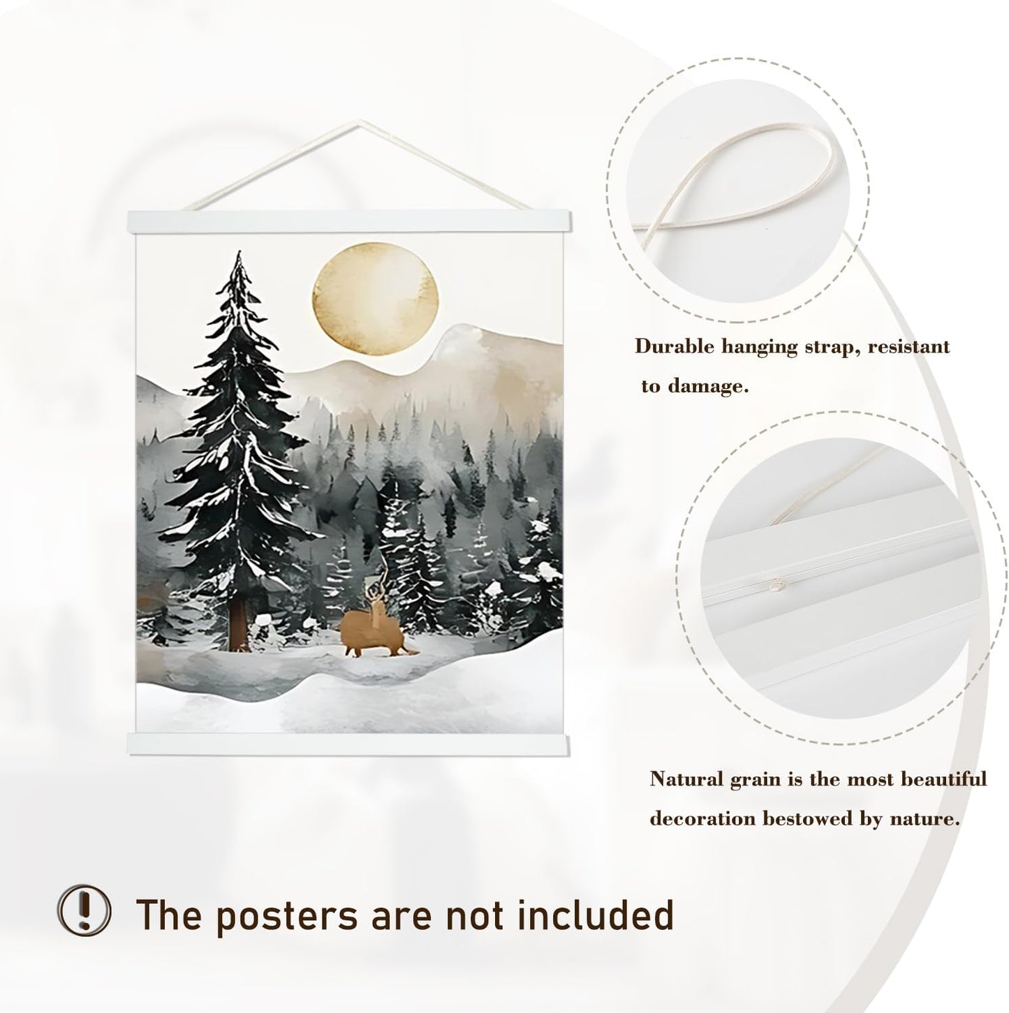 Artmag Magnetic Poster Hanger Frame, Light Wood Wooden Magnet Canvas Artwork Print Poster Hangers for 14x17 14x20 14x22 Frames Hanging Kit (White, 14")