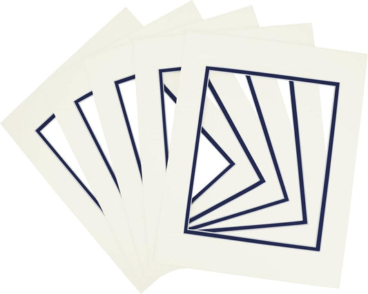 Golden State Art, 11x14 Double Mats for 8x10 - for Photos, Pictures, Frames - Acid-Free, 5 Pack, Ivory Turret Over Dignity Blue