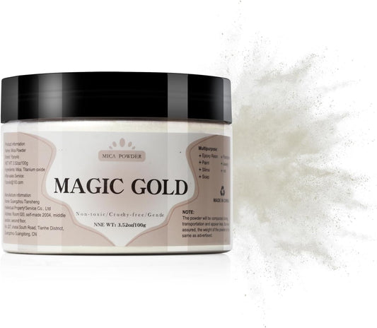 Mica Powder - 100g Mica Powder for Epoxy Resin - Metallic Color Pigment for Resin, Soap, Bath Bombs, Eye Shadow, Nails, DIY Crafting Projects etc. (Magic Gold)