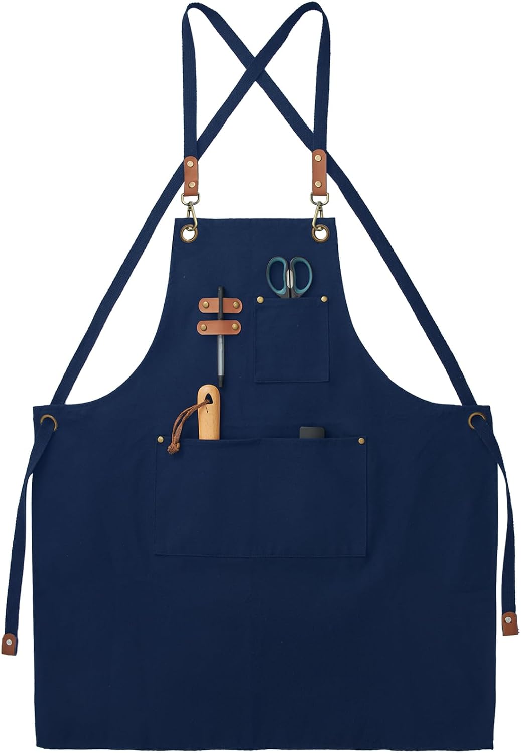 Canvas Aprons, Kitchen Chef Aprons, Work Aprons for Men Women, Adjustable Strap Aprons with 3 Pockets