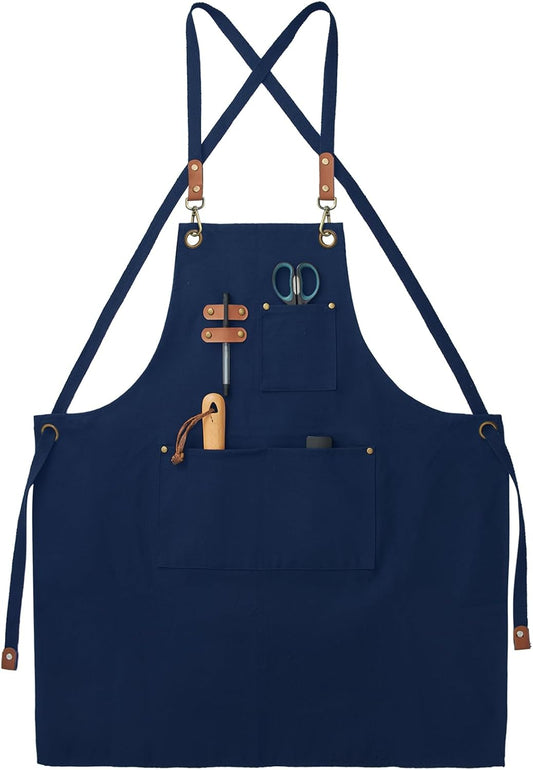 Canvas Aprons, Kitchen Chef Aprons, Work Aprons for Men Women, Adjustable Strap Aprons with 3 Pockets