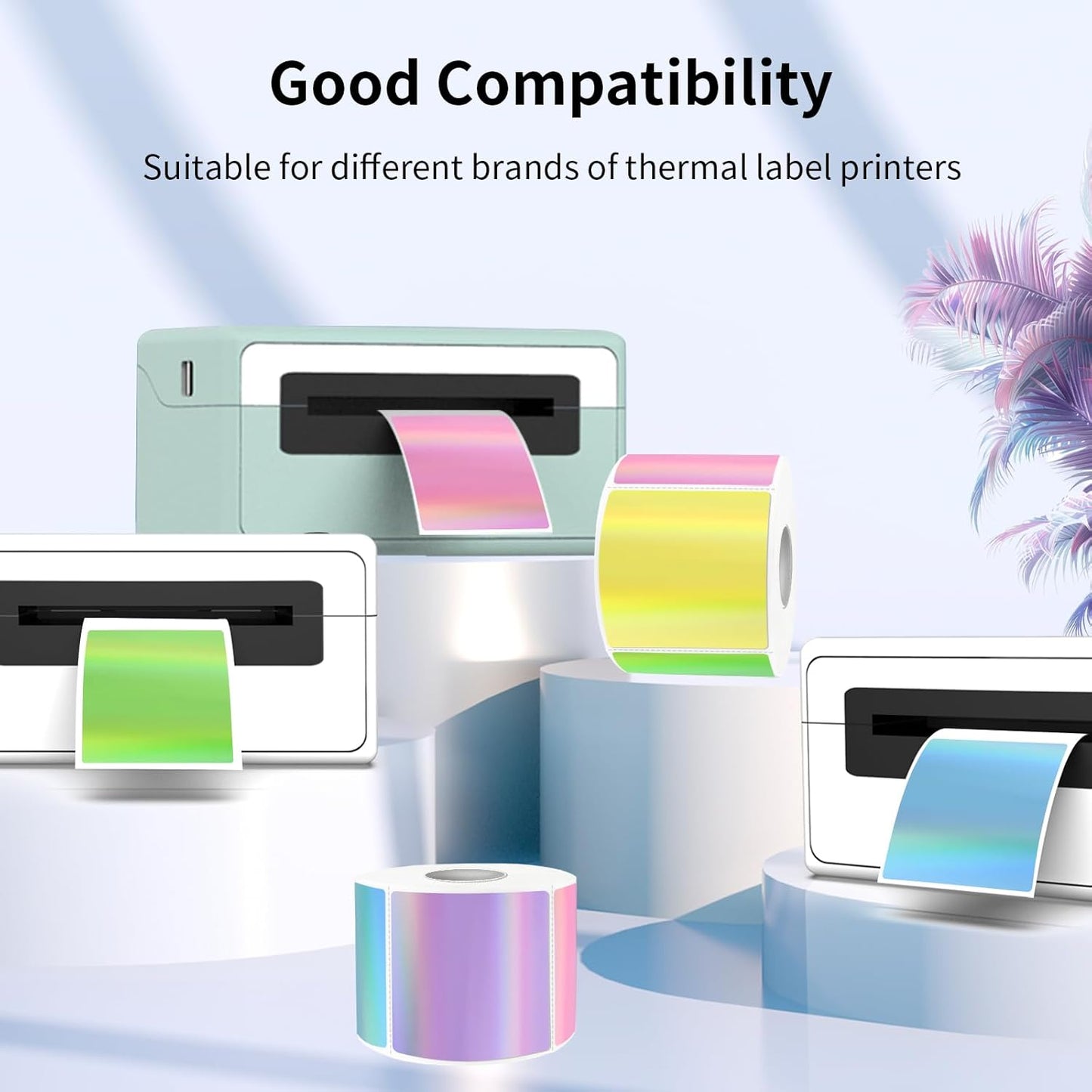 Square Thermal Labels Stickers 2" x 2", Holographic Thermal Stickers Labels, Glitter Self-Adhesive Direct Thermal Label for Small Business- Holographic 5 Colors