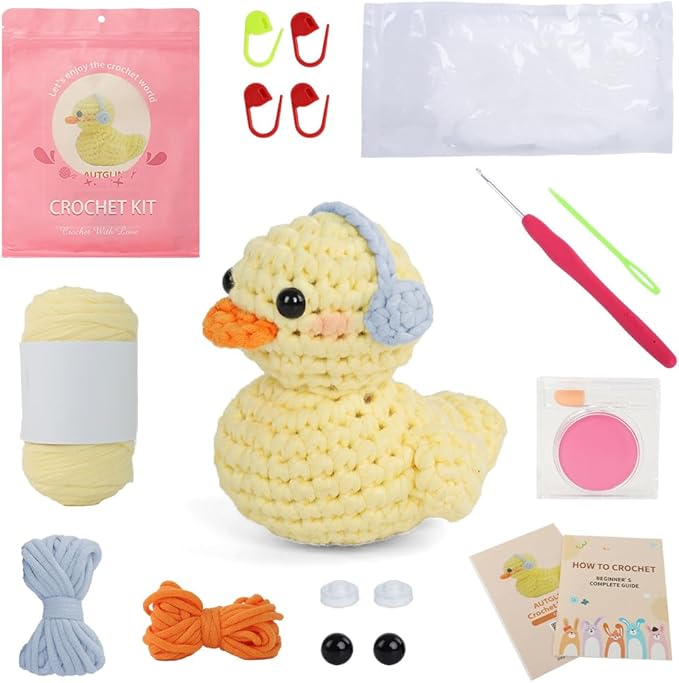 Crochet Kit for Beginners - Amigurumi Animal Crochet Kit with Video Tutorial | Complete DIY Starter Kit for Adults, Teens & Kids | Creative Craft Gift for Handmade Doll Making (Yellow Duck)