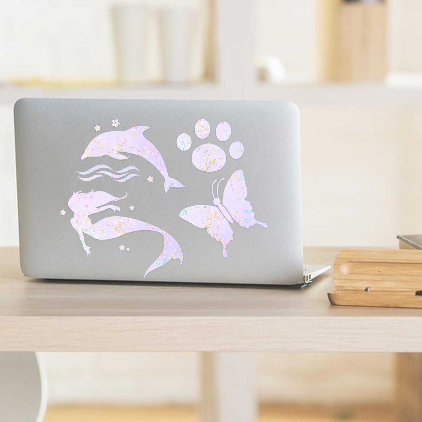 60 Sheets Holographic Laminate Sheets Clear Glitter A4 Size Vinyl Sticker Paper Holographic Overlay Self Adhesive Waterproof Transparent Film, 11.7 x 8.3 Inch (Broken Grass)