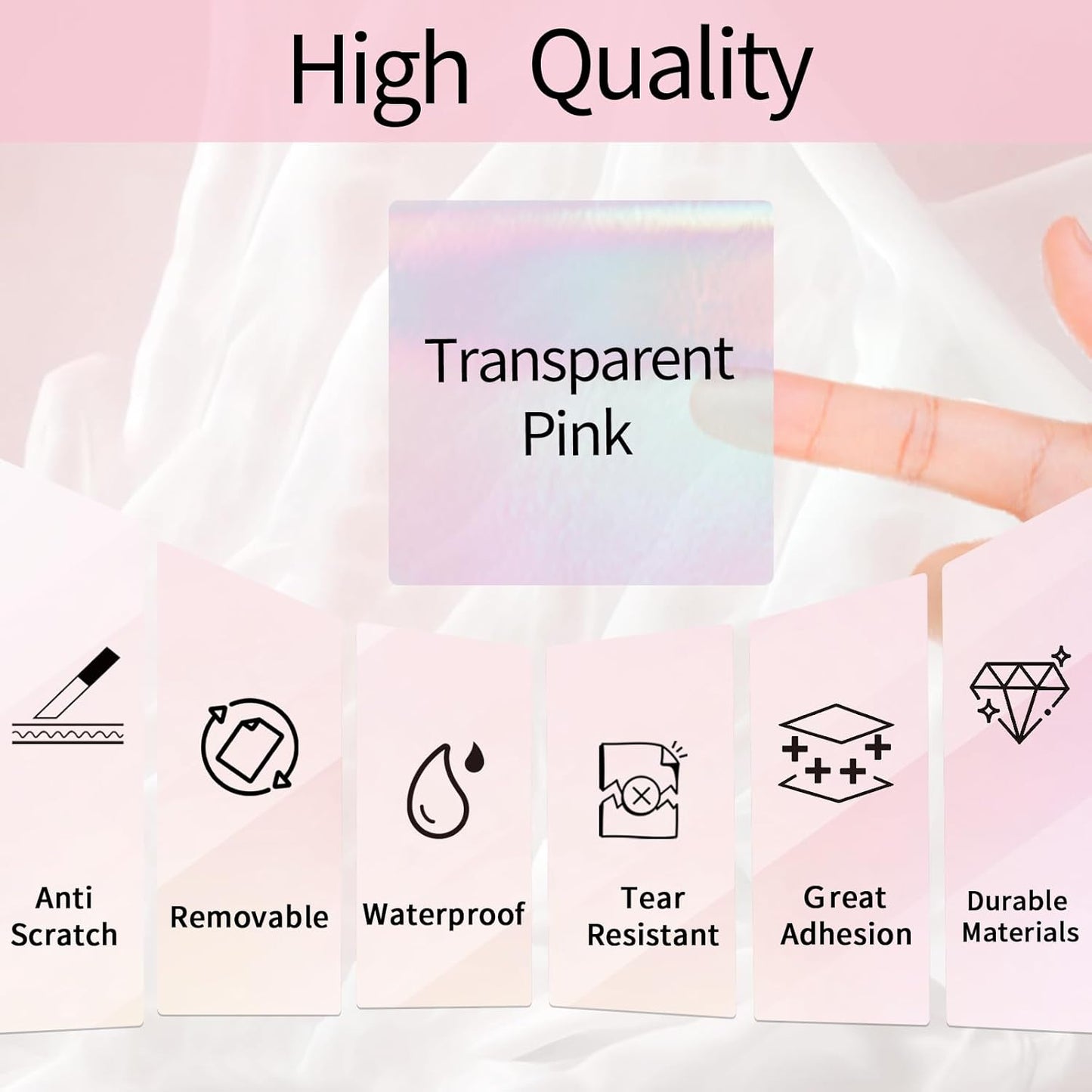 Transparent Square Thermal Label Stickers 3" x 3", Clear Direct Thermal Stickers Labels, Self-Adhesive Thermals Label for Small Business-Transparent Pink