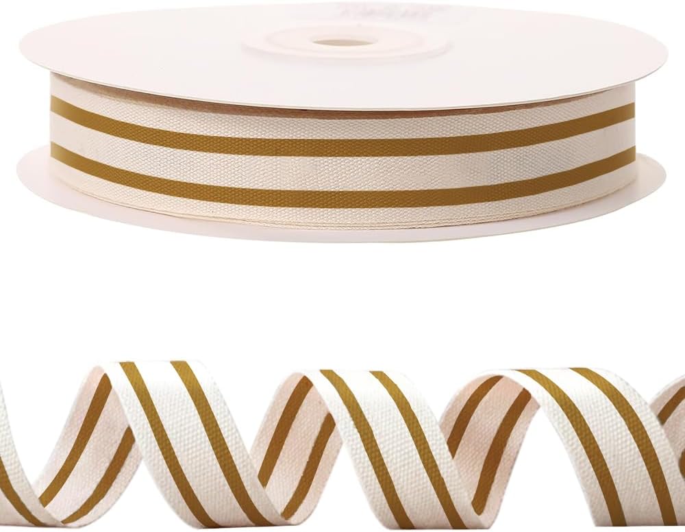 10 Yards × 3/5 Inch Golden Natural Cotton Ribbon, Double Sided Webbing Straps Ribbons, Birthday Wedding Valentines Ribbons for Crafting, DIY Sewing, Gift Wrapping