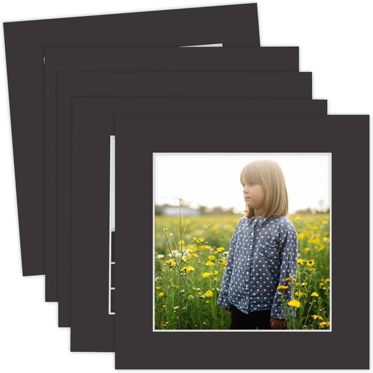 MBC Mat Board Center, 5 Pack 8x8 for 6x6 Black Picture Mats Frame Mattes, Bevel Cut, Acid Free, 4-ply Thickness