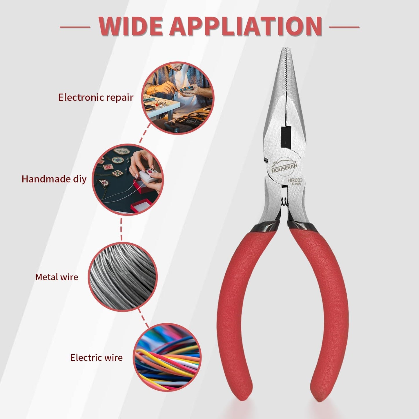 Needle Nose Pliers, 5 Inch, 5 Pack, Long Nose Pliers with Side Cutter, Spring Loaded for Cutting and Bending Wire