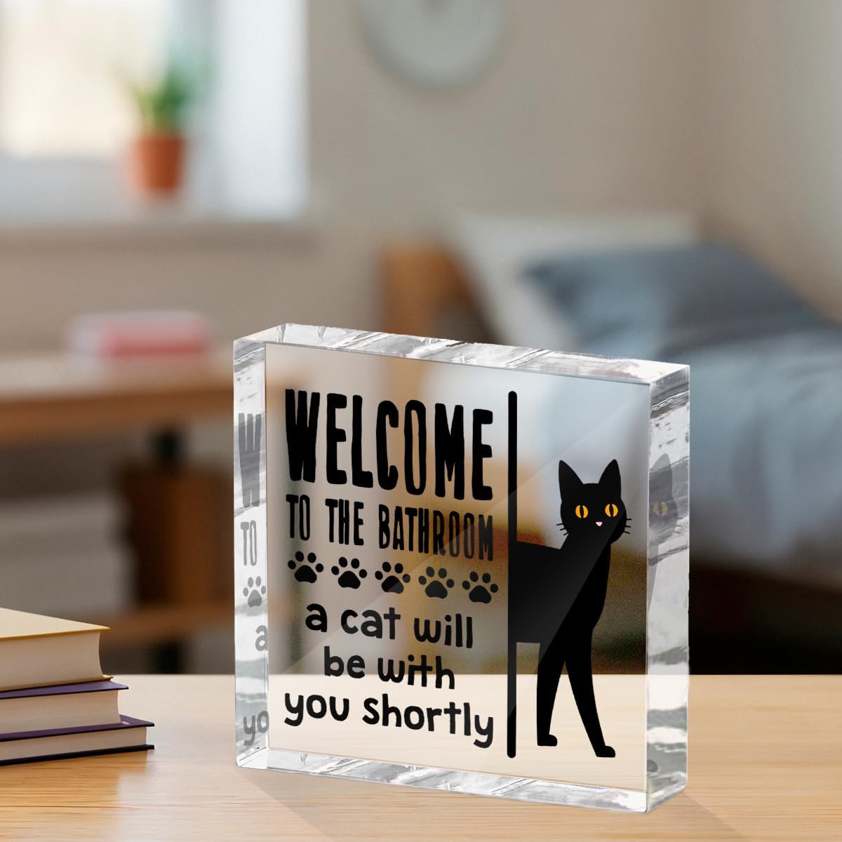 Funny Cat Bathroom Decor Acrylic Decorative Signs 4x4 Inch, Humorous Decorations for Bathroom Home Shelf Toilet, Gag Cat Lover Gifts for Women Men Friends