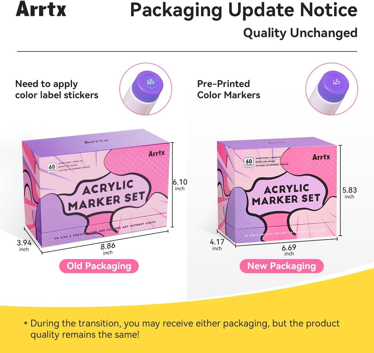 Arrtx 60 Colors Paint Markers Pens, Acrylic Paint Pens for Artists Adults Coloring Drawing Cartoon Anime Comic - Brush Tip for Rock Painting, Wood, Canvas, DIY Crafts Making Art Supplies-60B