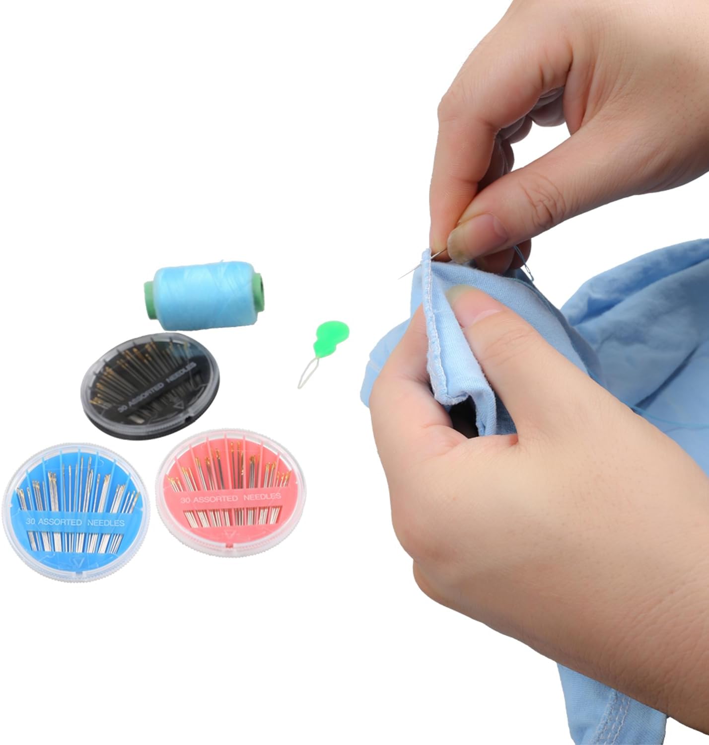 Eketirry Premium Hand Sewing Needles，4 Pack 30-Count Assorted Needles for Sewing Repair, 6 Different Sizes Sewing Needles with 2 Threaders (Blue, 4)