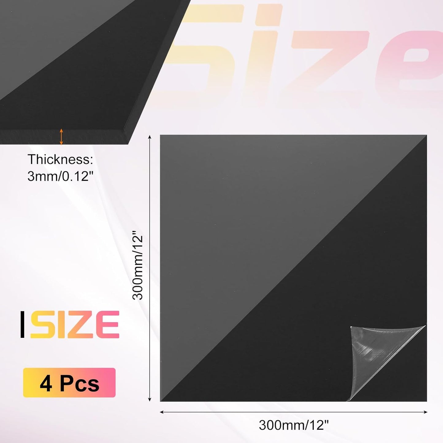 uxcell 4Pcs Acrylic Sheets 12x12 Inch Acrylic Panel 1/8 Inch-3mm Plastic Board for Picture Frames Sign Holders DIY Display Projects Craft, Clear Black