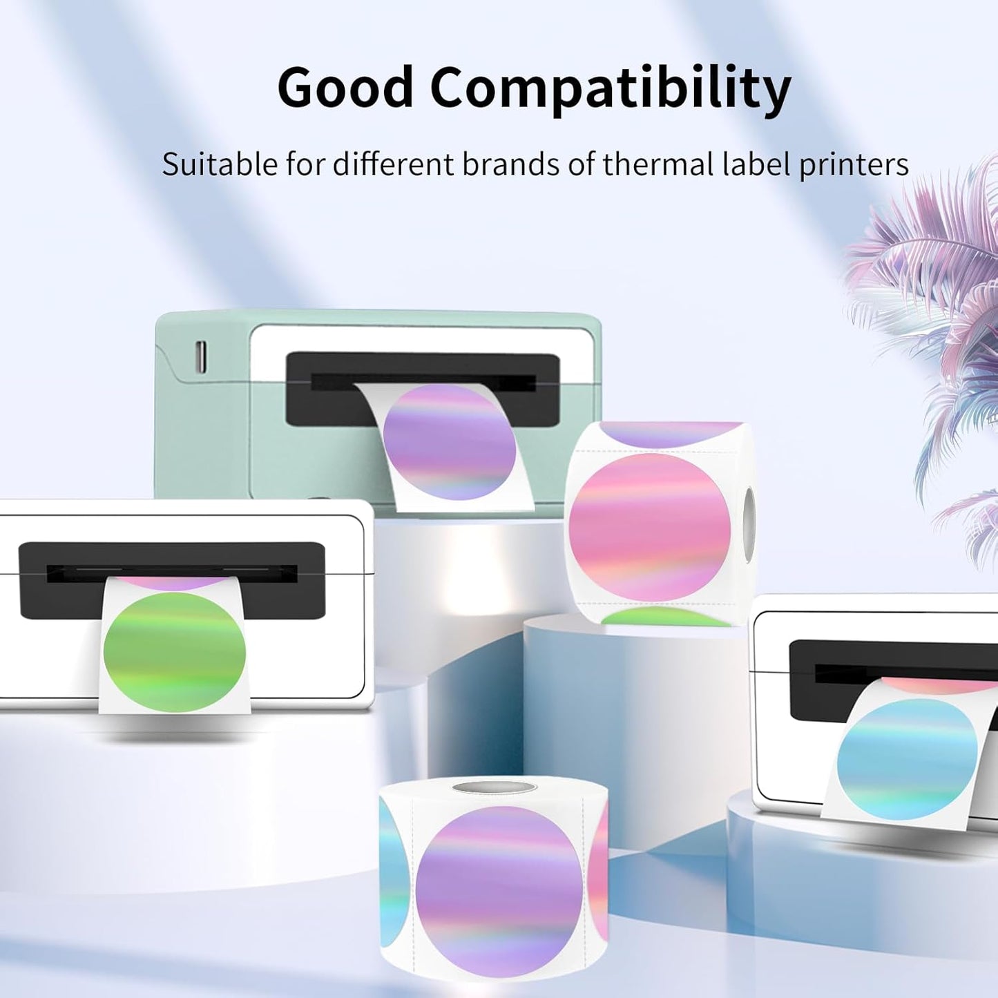 3" Circle Holographic Thermal Label Stickers, Round Printable Labels Rainbow Glitter Thermal Printer Sticker for Gift Wrapping- Spring Color/ 4 Colors