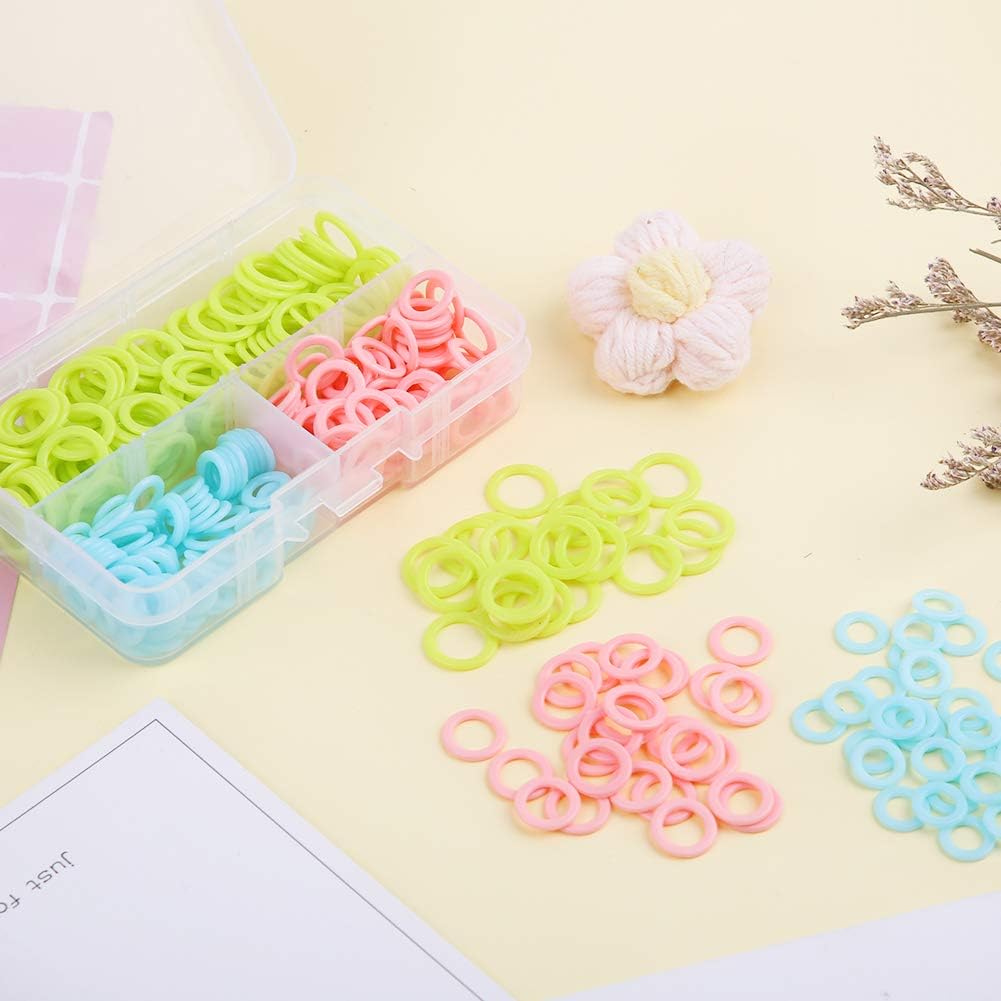 LUNARM 380 Pieces Colorful Knitting Stitch Markers Rings, Stitch Markers Rings(S/M/L) with Portable Storage Box for Sewing DIY Knitting Handcrafts