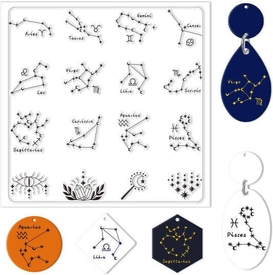 CHGCRAFT Polymer Clay Texture Sheets Constellations Clay Texture Mat Silicone Texture Stamp Clay Modeling Pattern Pad Silicone Clay Texture Mat for Jewelry Earring Making 5.5x5.5inch