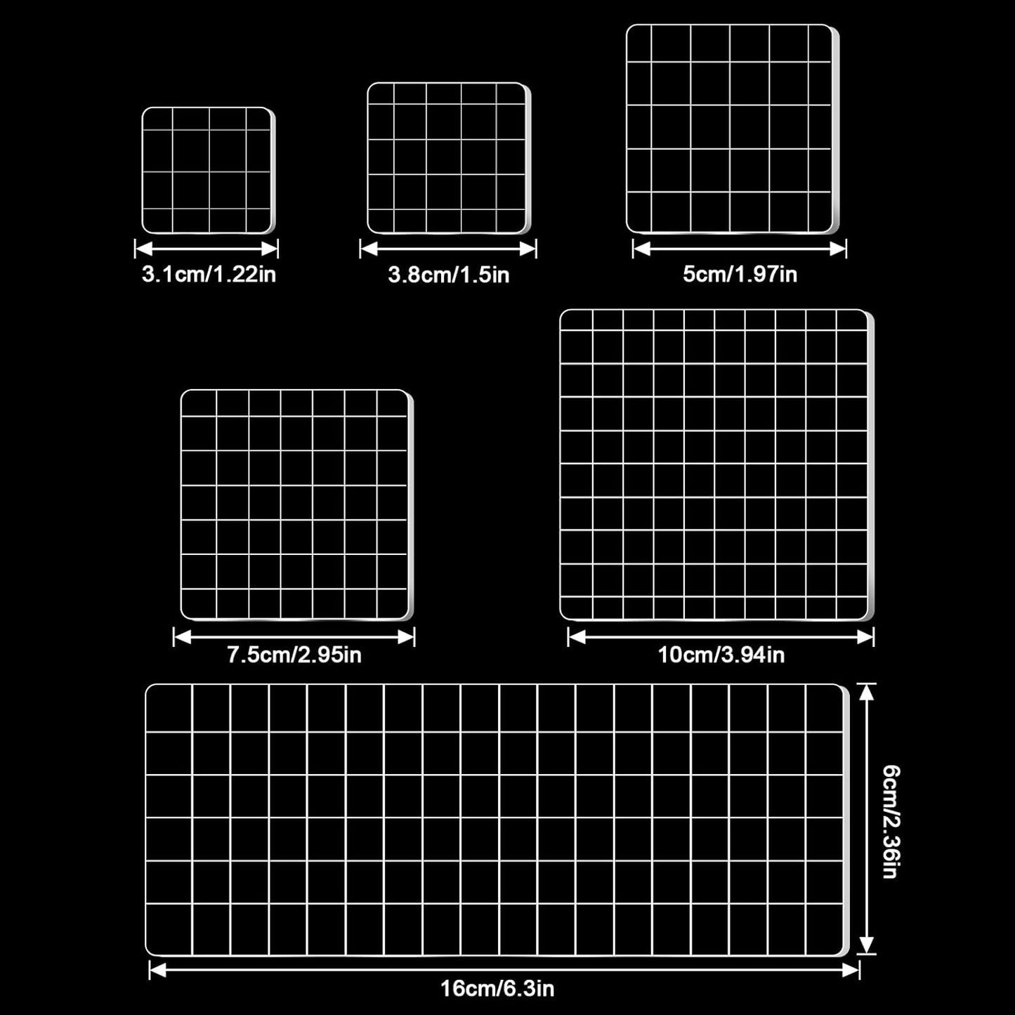 6PCS Acrylic Stamp Block with Grid Lines, Clear Stamping Blocks Tool Decorative Stamp Blocks Square Display Block Set Props for DIY Crafts Scrapbooking Card Making