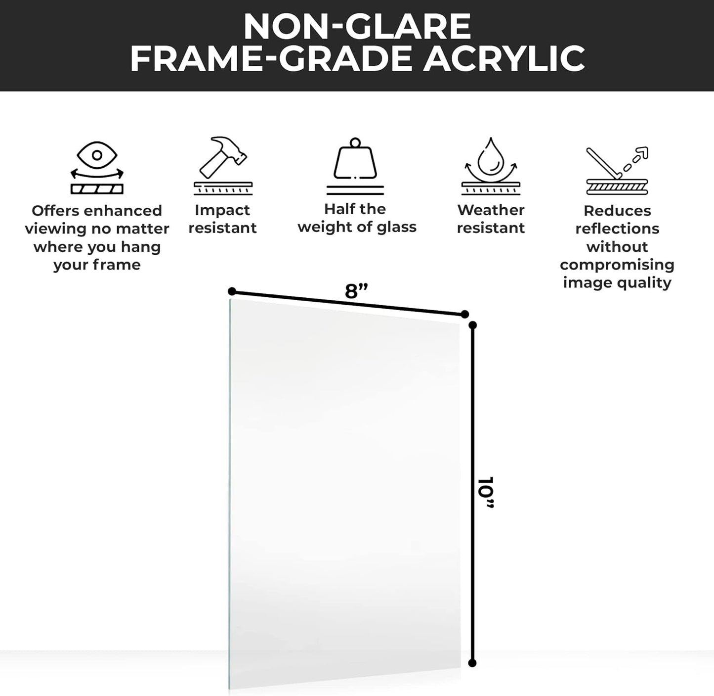 Non-Glare Acrylic Replacement for 10x20 Picture Frame, Replacement Plexiglass for 10x20 Photo Frame, UV-Resistant Non-Glare Acrylic Cover Sheet