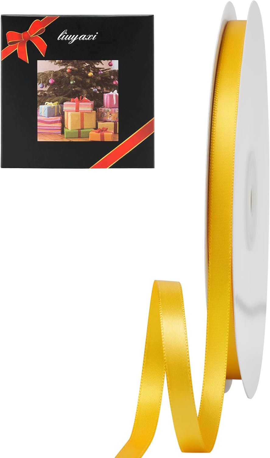 LIUYAXI Yellow Double Faced Satin Ribbon, 1/4" X Continuous 50 Yards, Thin Ribbons Perfect for Gift Wrapping Wedding Invitation Card Hair Bows Tag Floral Arrangement DIY Craft