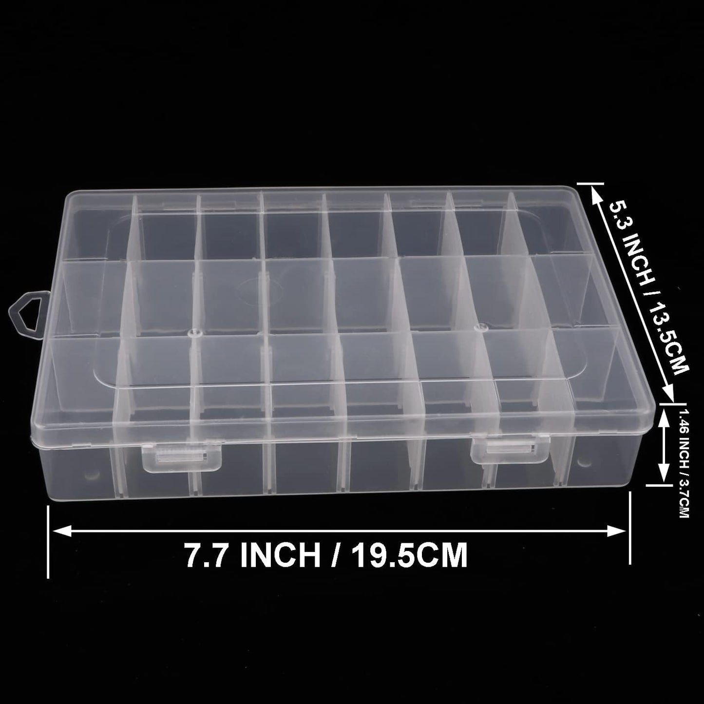 2 Pack 24 Grids Plastic Organizer Box Container Craft Storage Box with Adjustable Dividers for Beads Jewelry Fishing Tackles, Clear