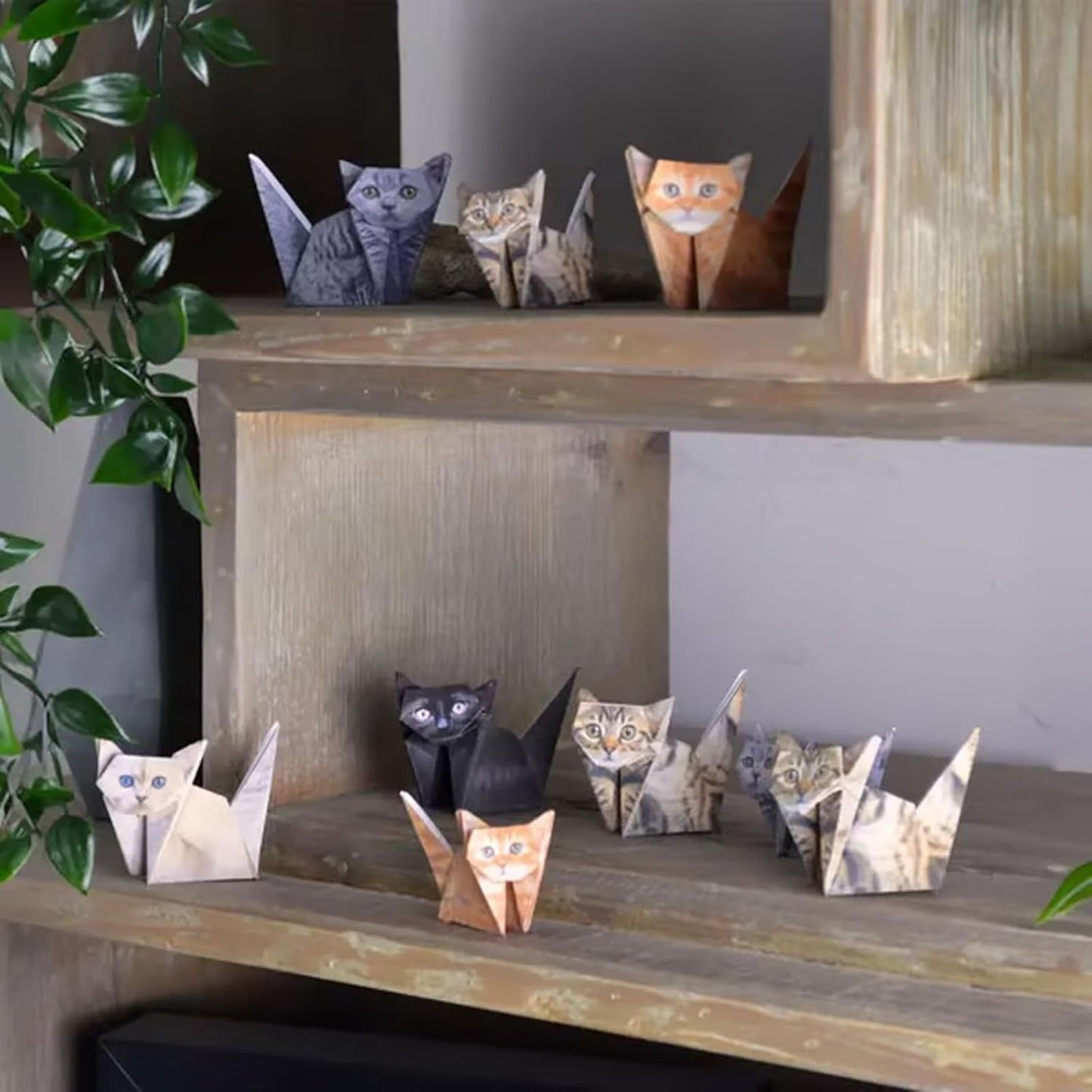 DIY Paper Cats Kit, Cute Kitten Origami Papercraft Kit, 50 Sheets DIY Origami Paper to Fold Cute Cat / Dog / Dinosaur Figures for Teens & Adults, Desk Decoration & Gift for Cat Lovers