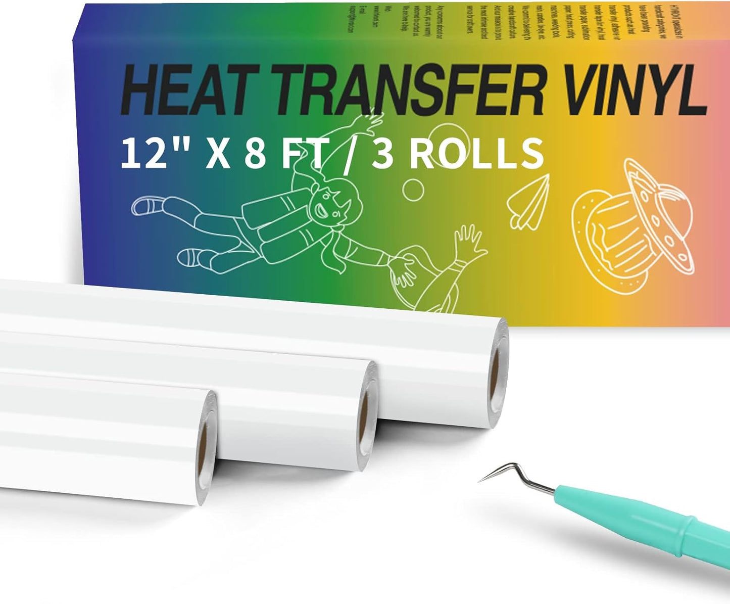 HTVRONT Heat Transfer Vinyl Roll - 3 Rolls 12" x 8ft White Iron on Vinyl for Shirts, White HTV Vinyl Compatible with Cricut Cutting Machine - Easy to Cut & Weed for Craft Heat Vinyl Design