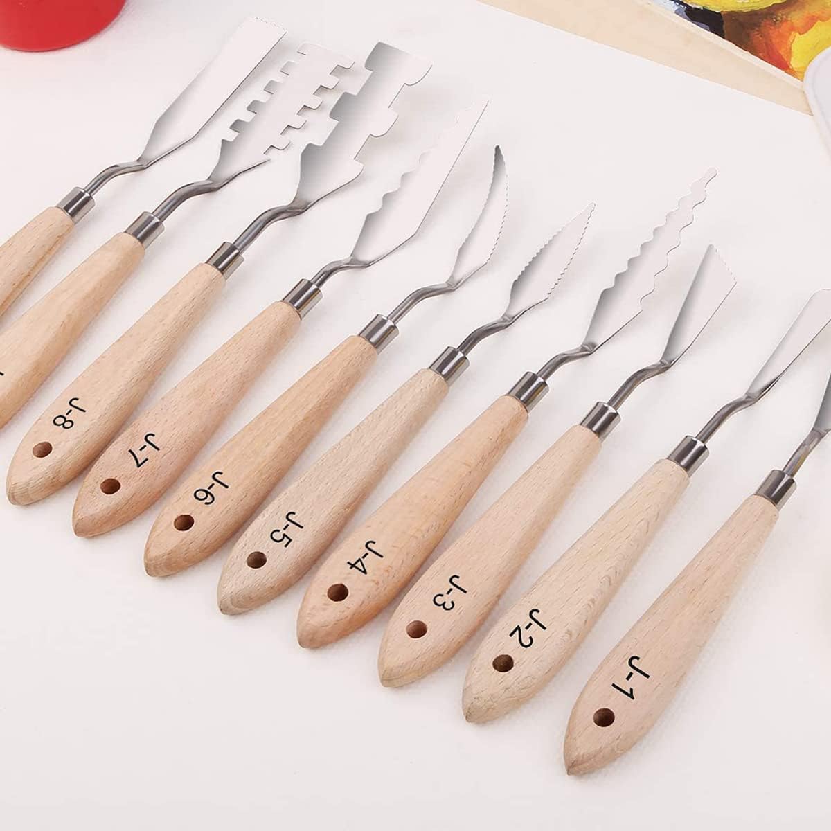 Paint Knife Set - 10pcs Stainless Steel Spatula Palette Knife Painting Tools Metal Knives Wood Handle with Different Shapes and Sizes for Oil Painting, Acrylic Mixing