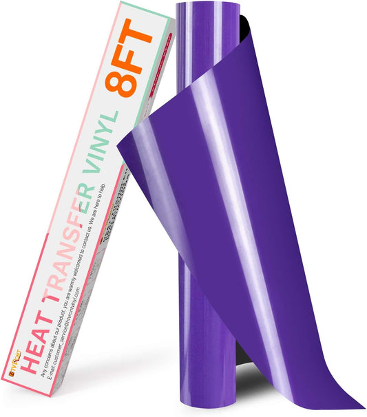 HTVRONT HTV Heat Transfer Vinyl - 12" x 8ft Purple HTV Vinyl for Shirts, Iron on Vinyl for All Cutting Machine - Easy to Cut & Weed for Craft Design (Purple)