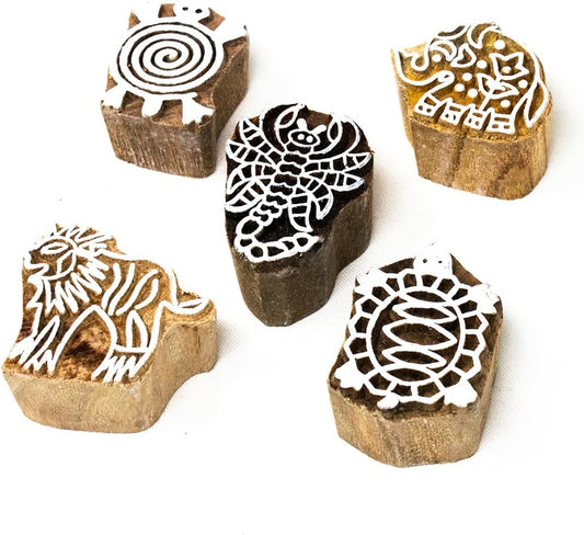 Hashcart Wooden Stamp Block, Printing Stamp Design Set | Block for Printing Saree Border | Dresses, Craft Card Making, Scrapbook, Clay Pottery | Set of 5