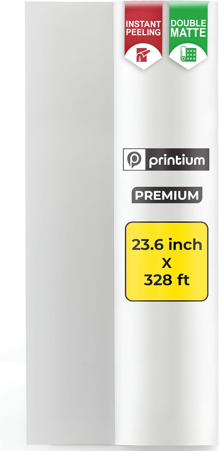 DTF Transfer Film Roll 23.6in x 328ft – Instant Hot & Cold Peel – Double Matte Anti-Static Coating – Premium Heat Transfer Film for Vibrant Colors & Durable Prints – Works with All DTF Printers