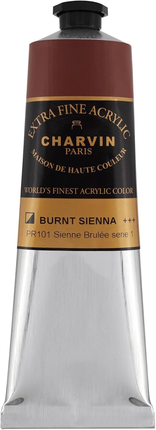 Charvin Extra Fine Professional Acrylic Paint - Burnt Sienna, 150ml Tube, Triple-Milled, Lightfast Pigments, Open Stock Artist Acrylic Paints in Nature-Inspired Hues