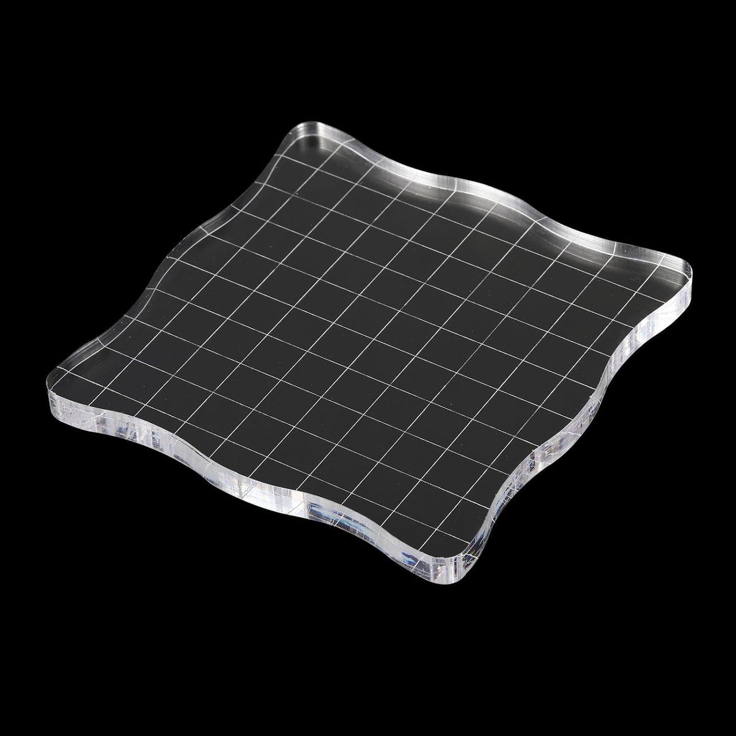 PATIKIL 4" x 4" Acrylic Stamp Block, Clear Stamping Block with Grid Lines Decorative Mounting Blocks Wave for Scrapbooking DIY Crafts Card Making