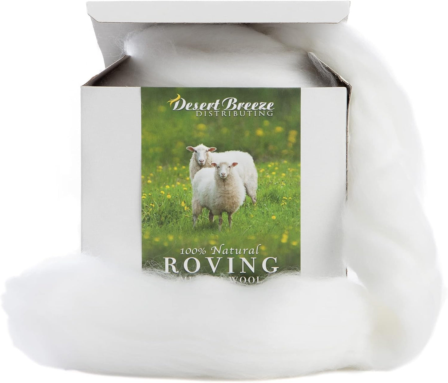 Desert Breeze Distributing – 100% Natural Merino Wool Roving, Wool for Spinning, Tapestry Yarn, Needle Felting, Wet Felting, Big Yarn Roving, 19 Micron, 70mm Staple Length, 8 OZ Size, Color Snow White