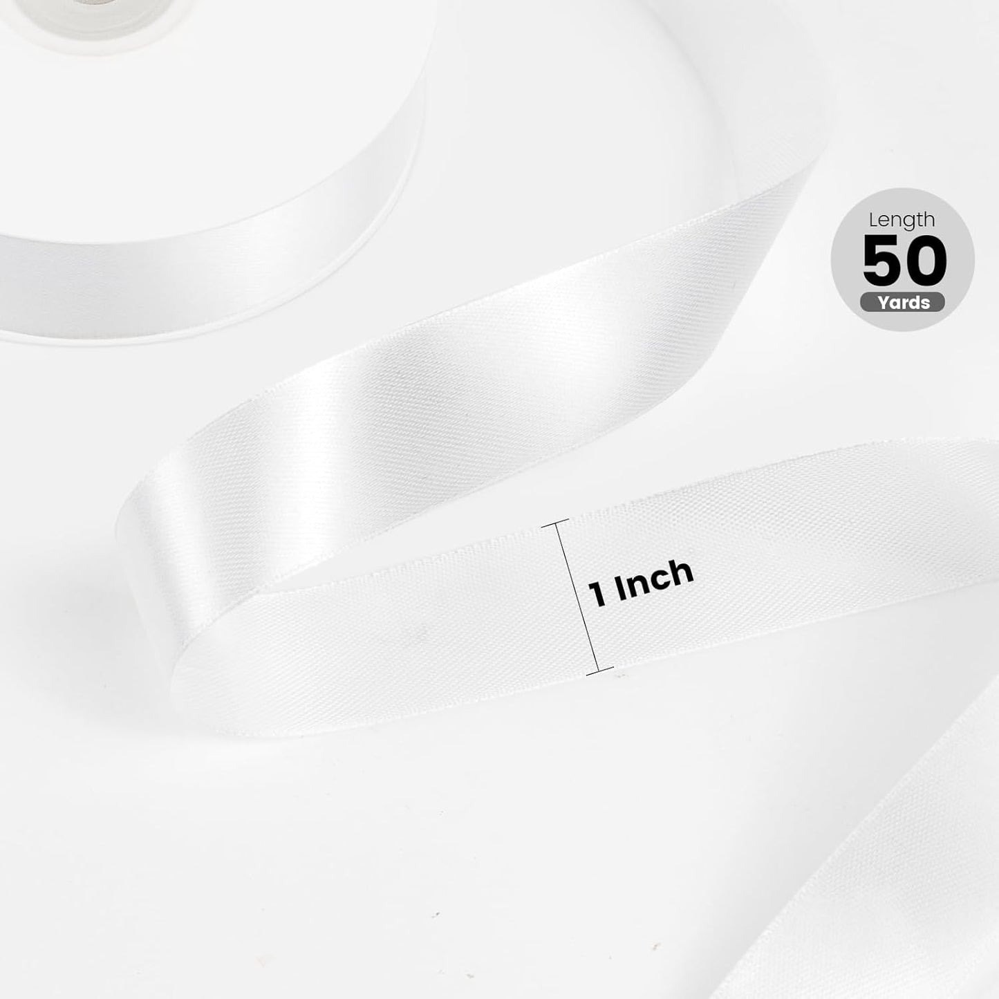 1" x 50 Yards Satin Ribbon - White Silk Ribbon with Spool - Ideal for Gift Wrapping, Floral Bouquets, Crafts, Wedding Party Decorations, Christmas and Sewing Projects