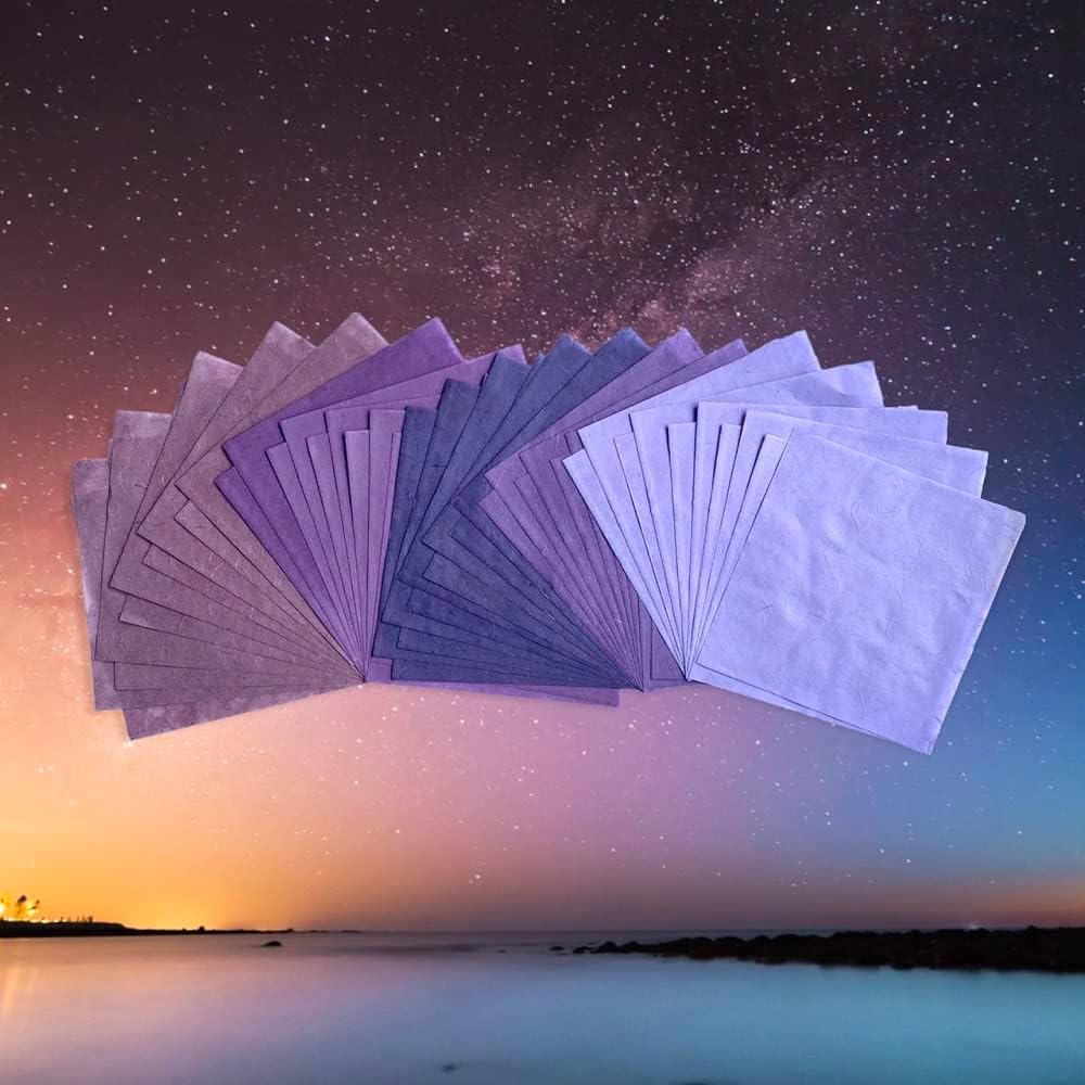 50 Sheets 6 x 6 Inches Natural Fiber Mulberry paper Sheets Square Origami Paper Arts Folding Craft, Decoration Paper, Square Folding Paper for DIY Crafts (Lavender Tone, 6x6 Inch)